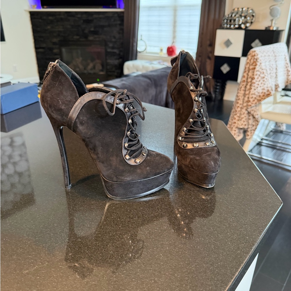 Casadei Black Suede Lace-Up Ankle Boots